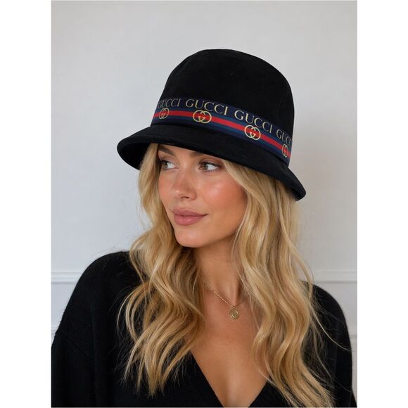 Maevey J Upcycled Gucci Ribbon Black Felt Hat main image 5